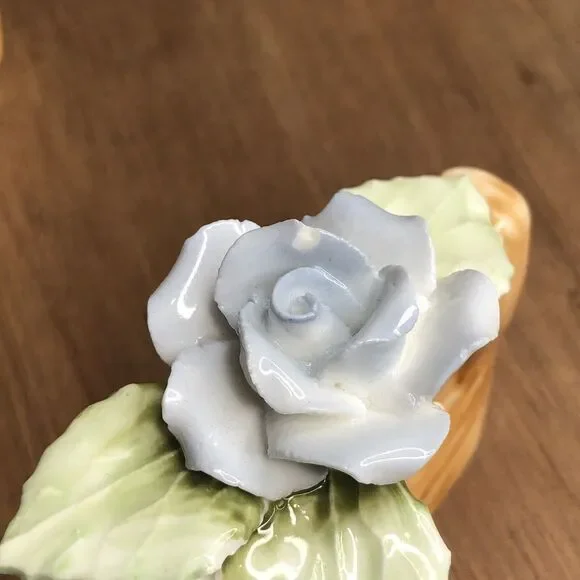 Set 4 Vintage Pia Bone China RPA Napkin Rings Holders Pale Blue Rose Flower 1985 - Picture 9 of 9